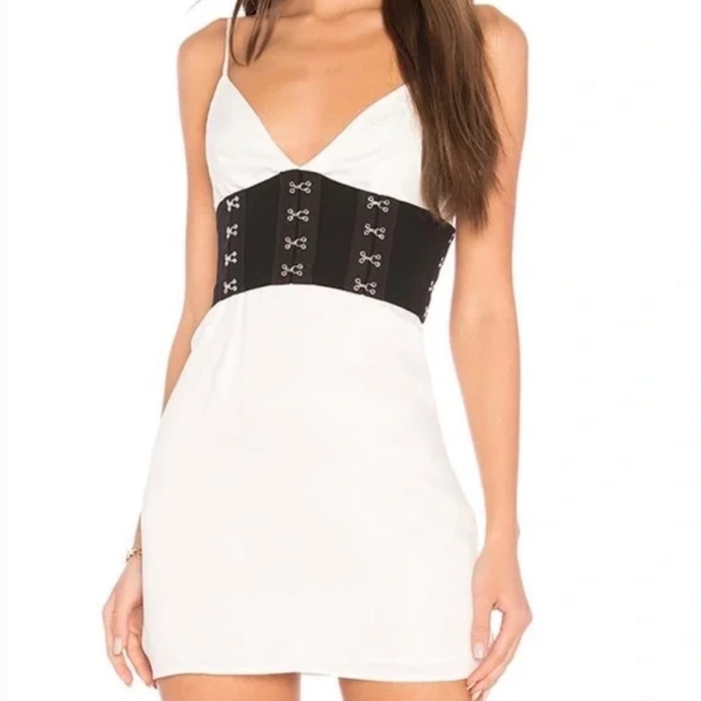 NBD Adena Mini Corset Dress White Black Medium C2